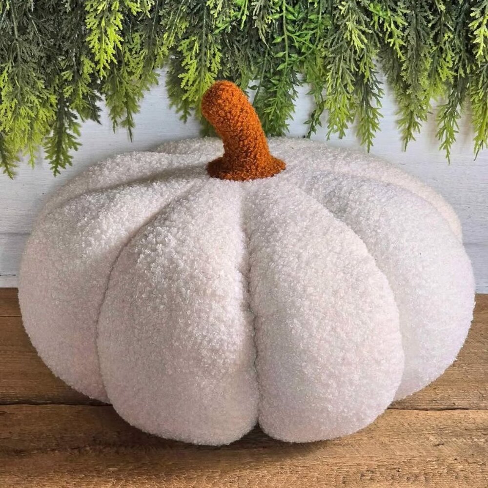 White Plush Pumpkin Accent Throw Pillow Fall Harvest Farmhouse Decoration